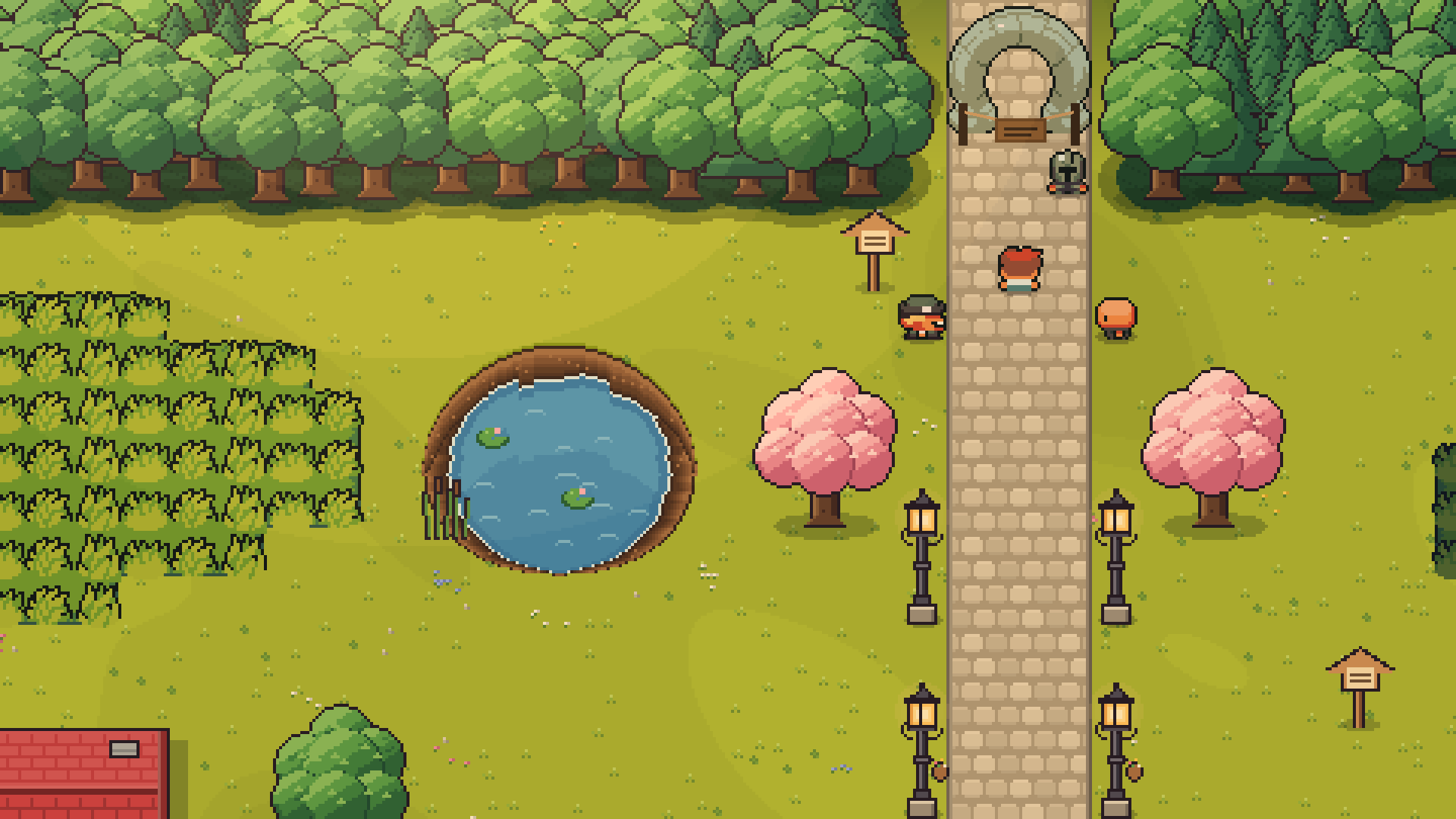 The north gate of Topsoil Town, roped off, with a Warden on watch